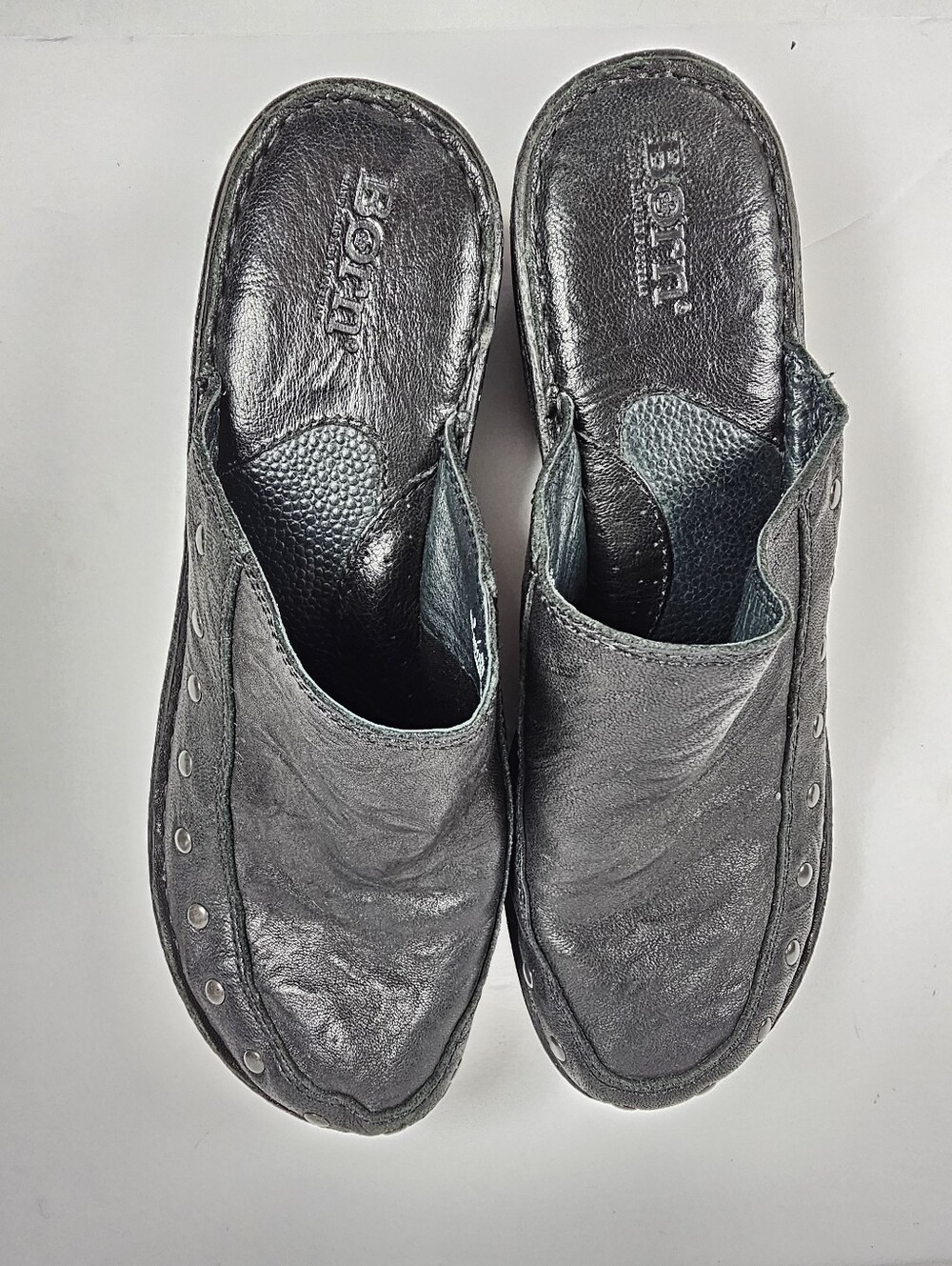 Born Majesty Black Leather Studded Slip On Clog Mule Sz 9 Edgy Biker Whimsigoth - Picture 6 of 9